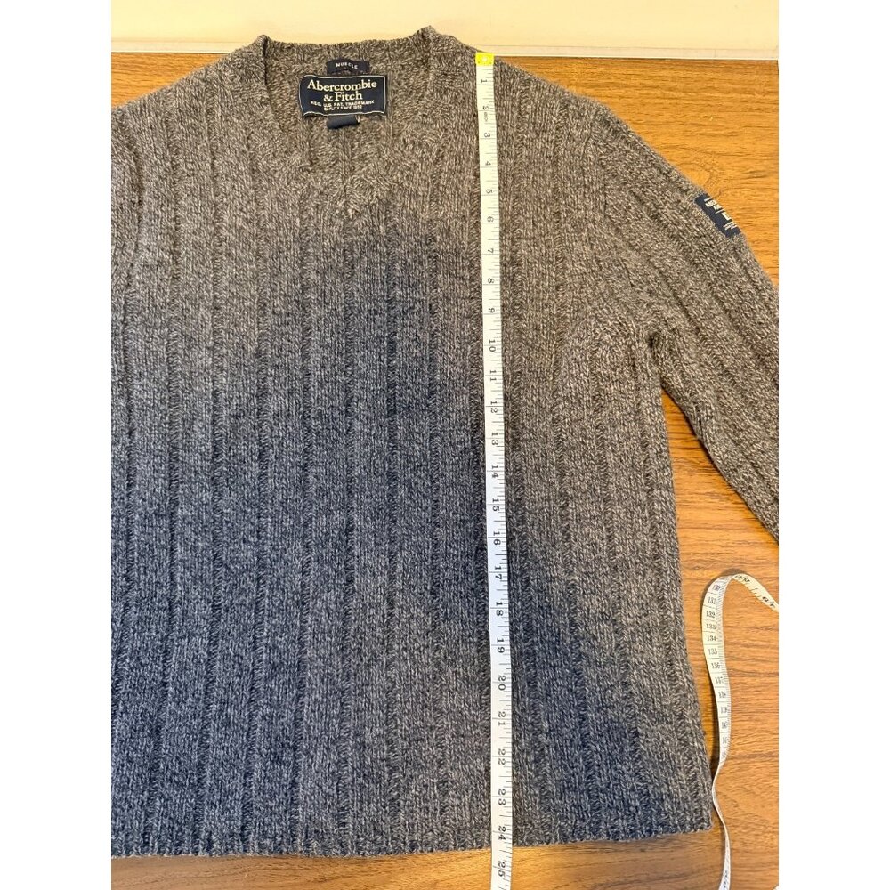 Vintage 90s Abercrombie & Fitch Sweater Men M Gray Wool Blend Muscle Cable Knit - Picture 6 of 8